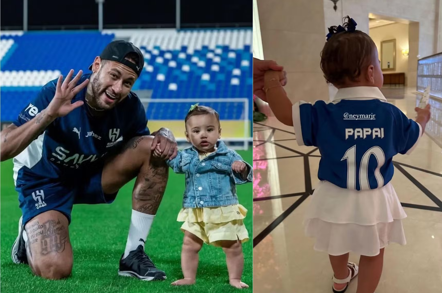 Mavie veste a camisa do 'papai' Neymar no retorno aos gramados